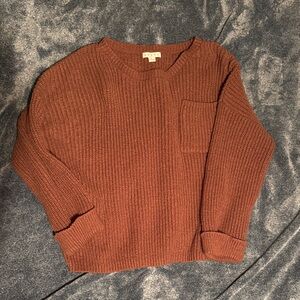 Cozy Rib-Knit Pocket Sweater — Rust Brown